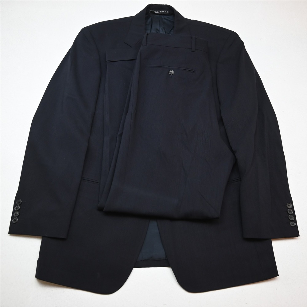 Vtg USA Made Hugo Boss 38R 32x32 Navy Blue 100% Wool Einstein Beta Mens Suit